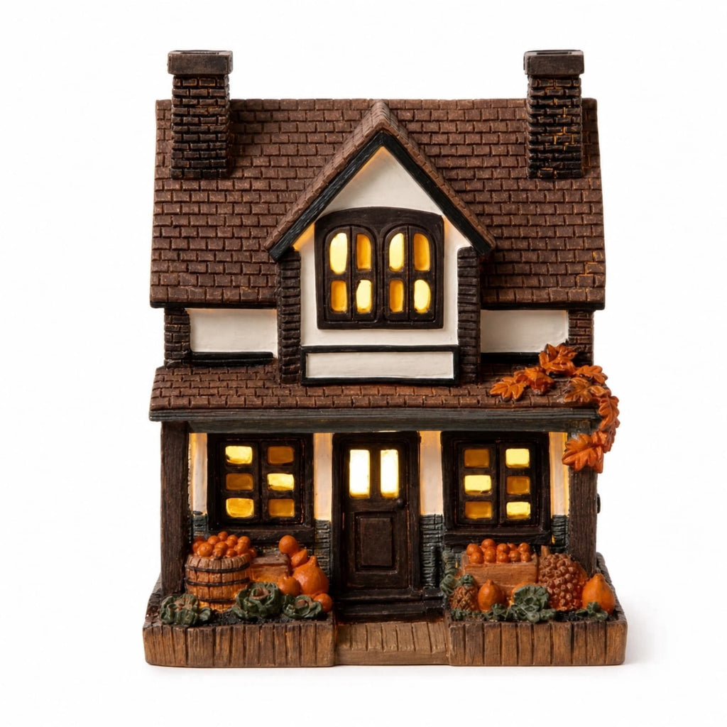 Haunt & Co Light Up Halloween House Tabletop Decor, LED Spooky Resin House with Witch Ghost Pumpkin Scene, Glowing Decoration for Mantel Shelf Party