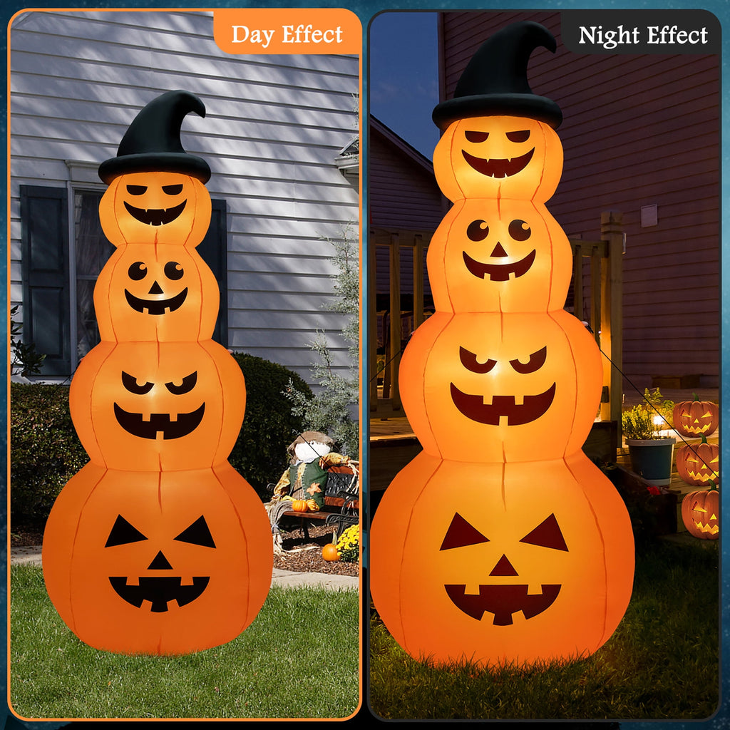 Haunt & Co Gymax 8 ft Inflatable Halloween Pumpkins Stack Holiday Decor w/ Built-in LED Lights