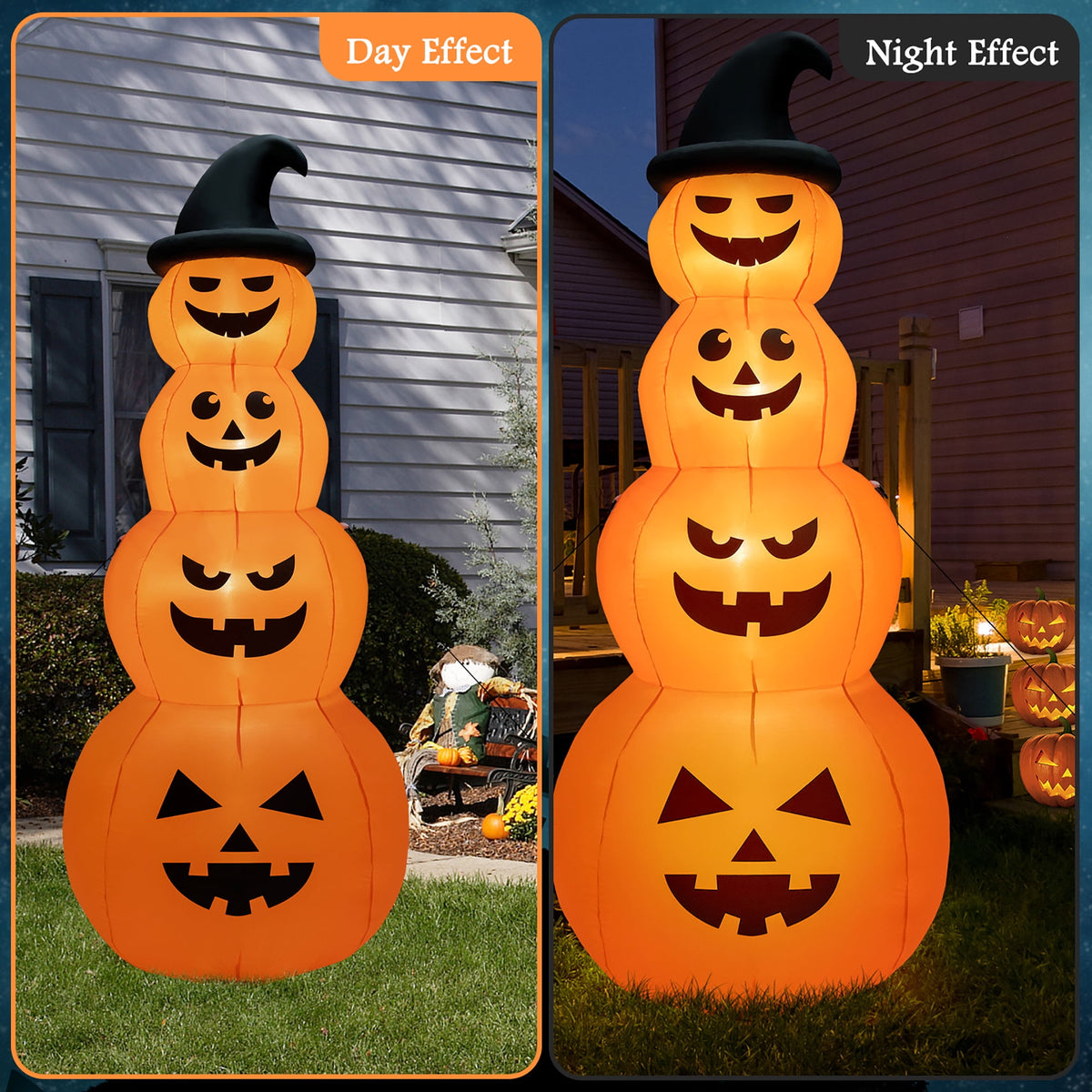 Haunt & Co Gymax 8 ft Inflatable Halloween Pumpkins Stack Holiday Decor w/ Built-in LED Lights