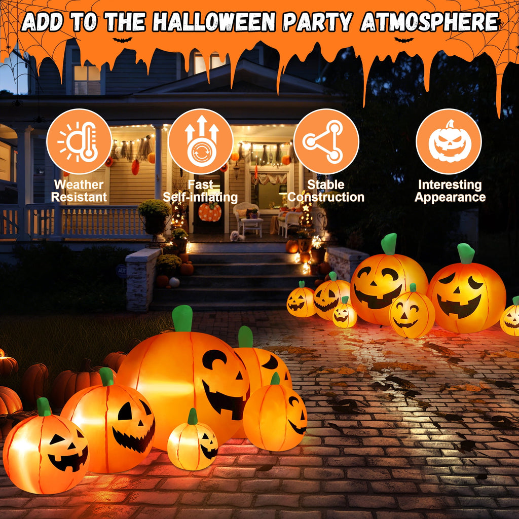 Haunt & Co 8 FT Halloween Inflatables Pumpkin,7 Pumpkins Halloween Outdoor Decoration with Built-in LED Lights,Halloween Blow Ups