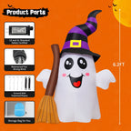 Haunt & Co Halloween Inflatables 6 FT Halloween Ghost Inflatable Grasping Broom with LED Lights, Blow up Ghost Cute Inflatable Ghost, Outdoor for Holiday Party Indoor Outdoor