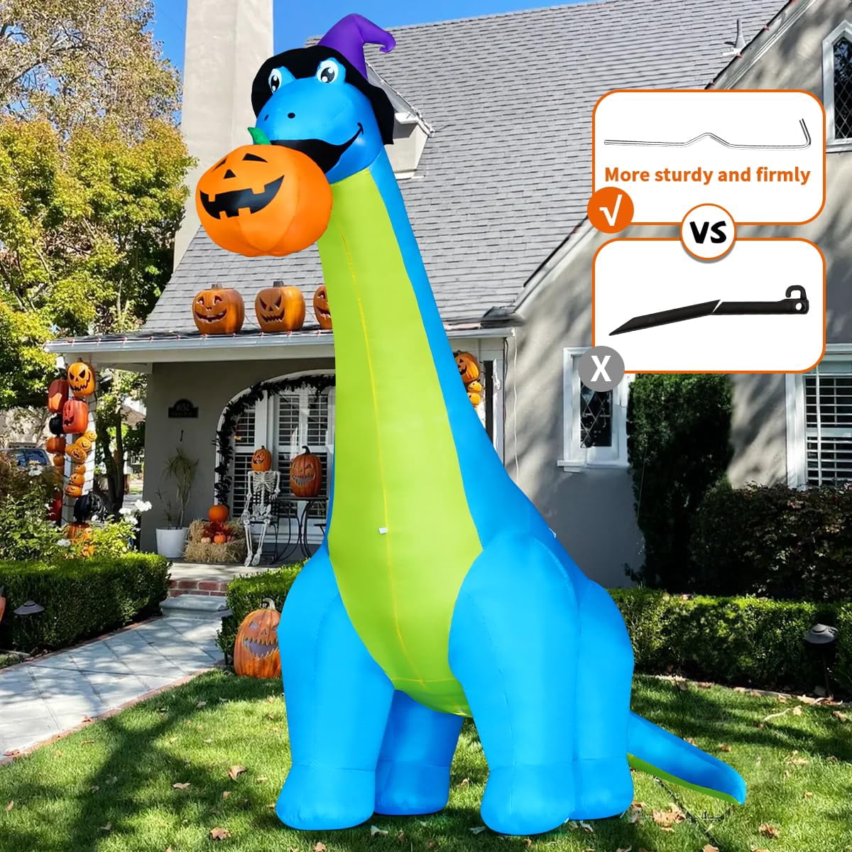 Haunt & Co COMIN Halloween Inflatables 10 FT Tall Dinosaurs Eating Pumpkin Blow Up Yard Decoration with Built-in LED