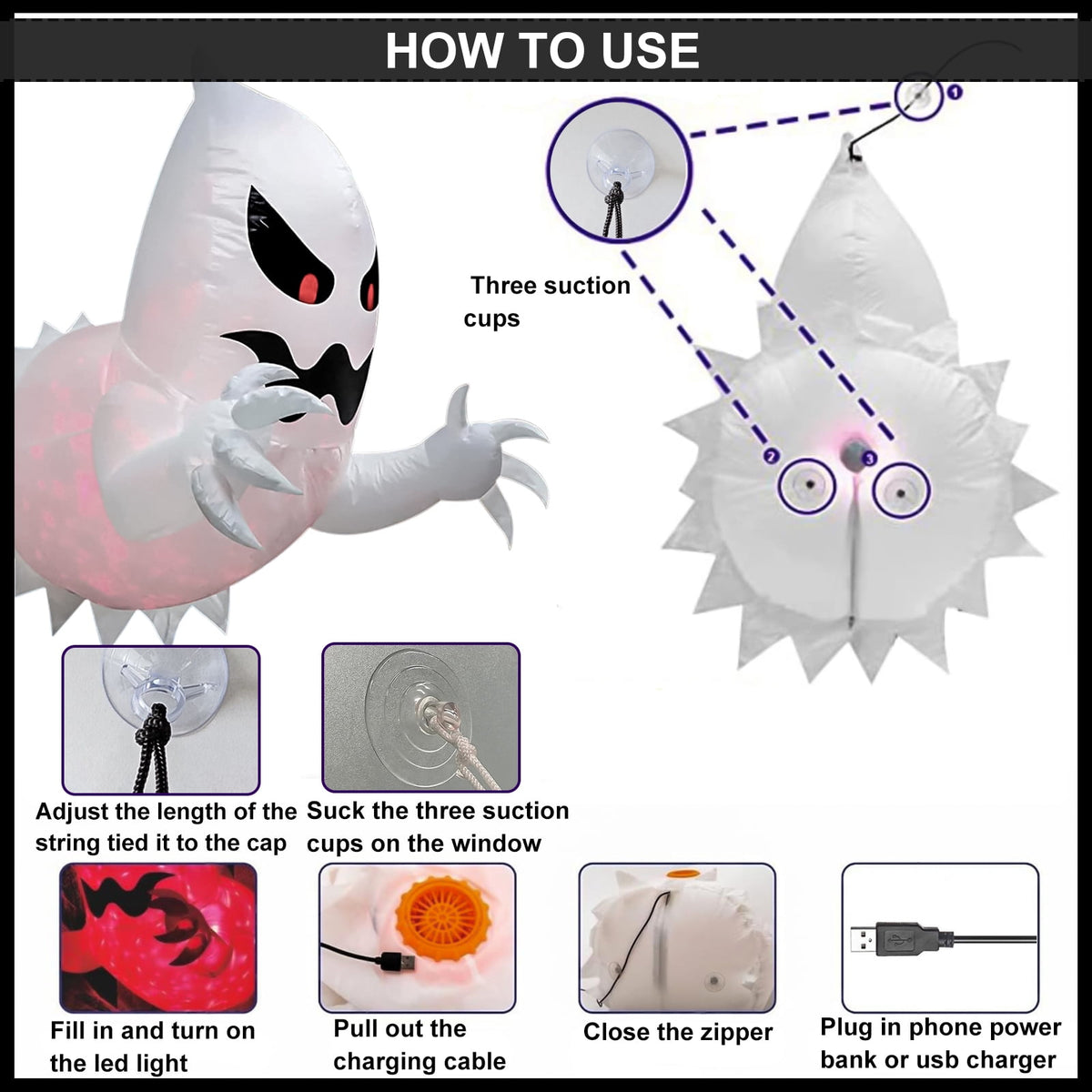 Haunt & Co 4.6 FT Halloween Inflatable Ghost Blow Up Ghost Broke Out from Window Halloween Decor