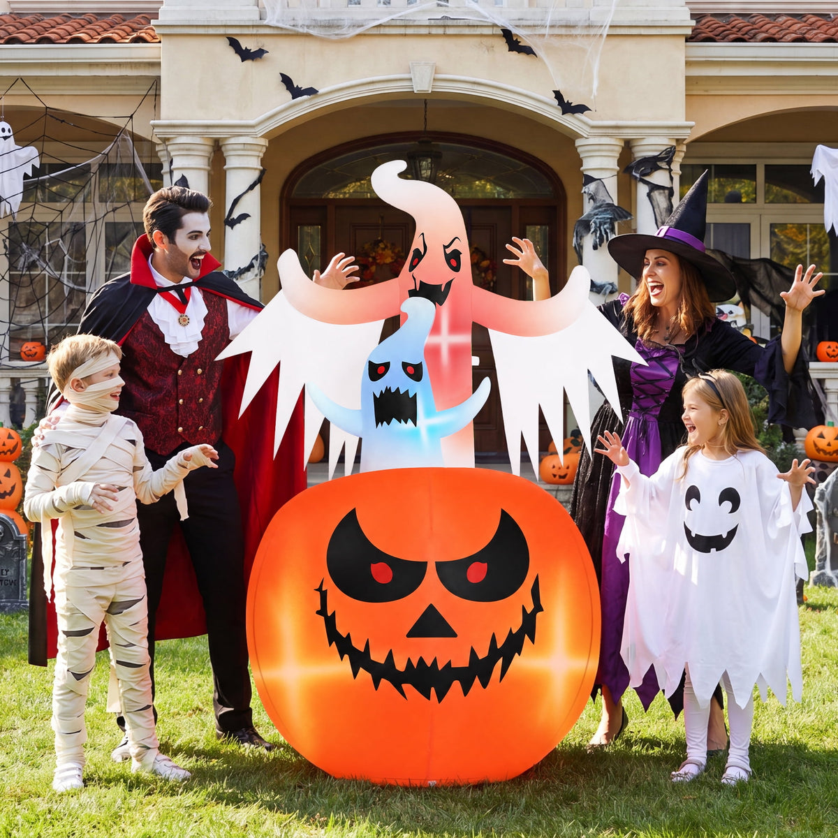 Haunt & Co (2 pack) 6ft Tall Halloween Inflatable,Ghosts Pumpkin with Colorful Flashing Lights,Blow ups Halloween Outdoor Decorations