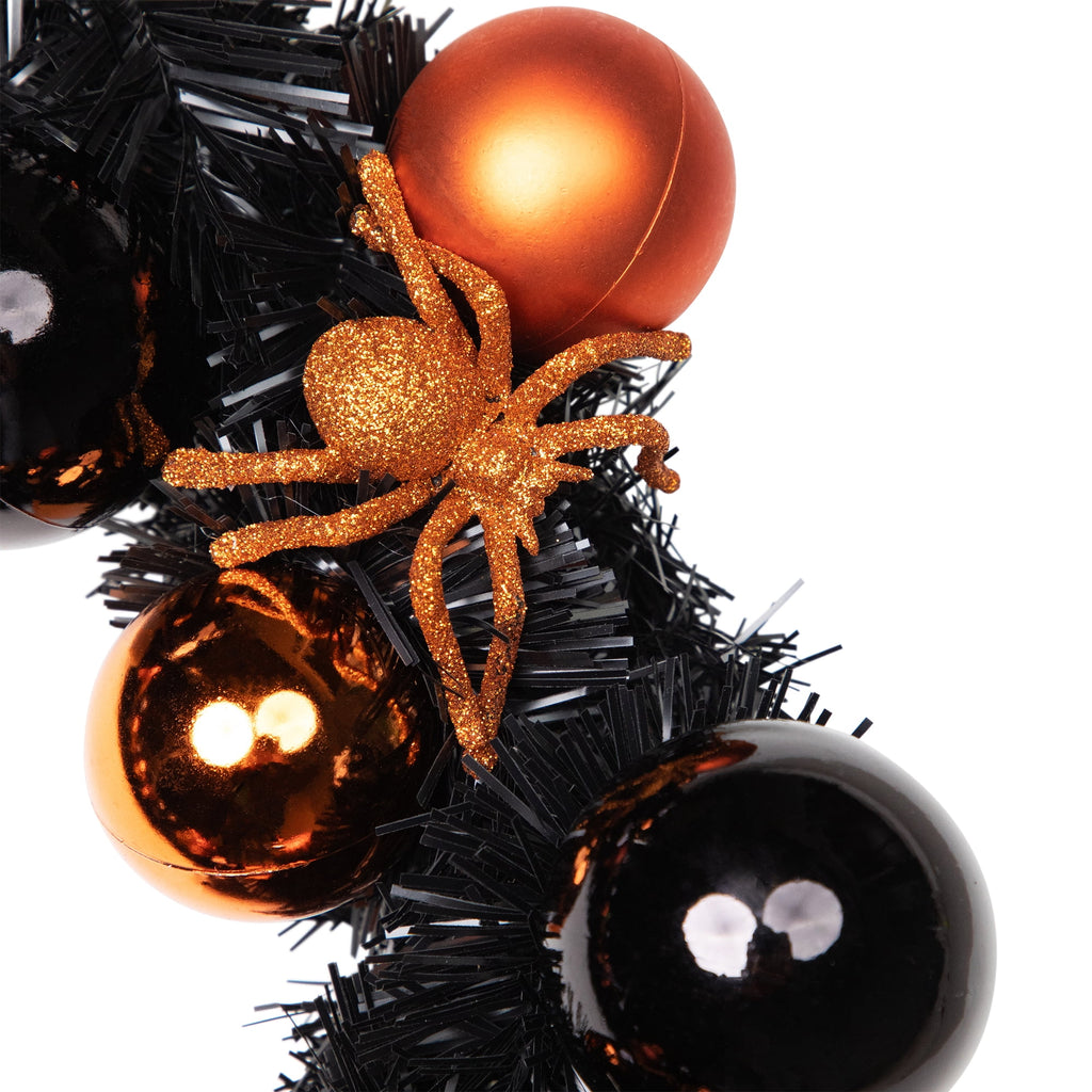Haunt & Co Northlight Spiders and Ornaments Small Tinsel Halloween Wreath - 18" - Orange and Black - Unlit