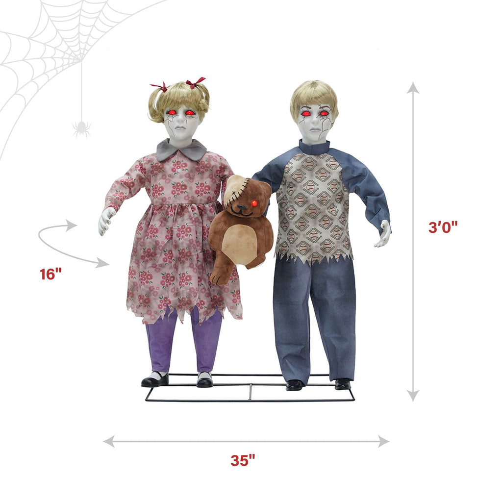 Haunt & Co Apocalypse Twins Halloween Animatronics with Red Eyes & Head Sync, 3-Ft