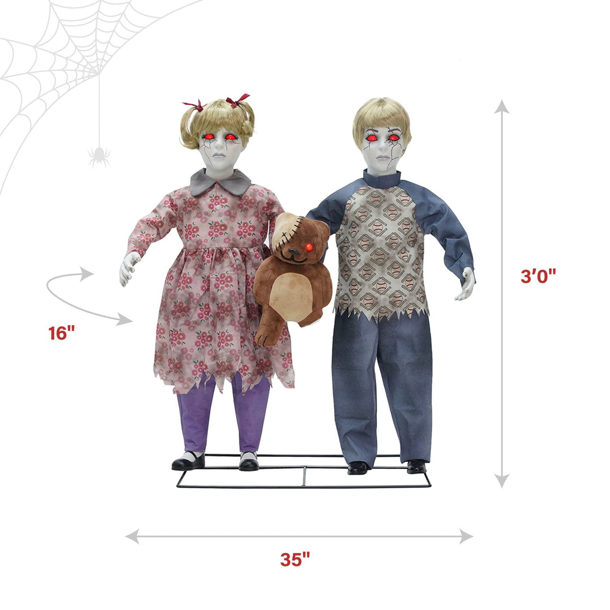 Haunt & Co Apocalypse Twins Halloween Animatronics with Red Eyes & Head Sync, 3-Ft