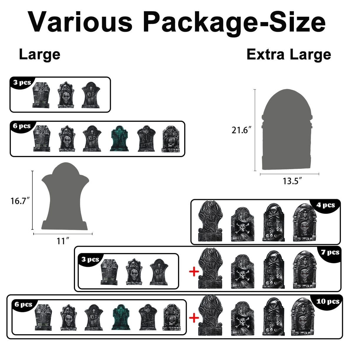 Haunt & Co Halloween Foam RIP Graveyard Tombstones, 7Pack(3 x L-Size + 4 x XL-Size) Foam Tombstone for Halloween Party Outdoor Decorations
