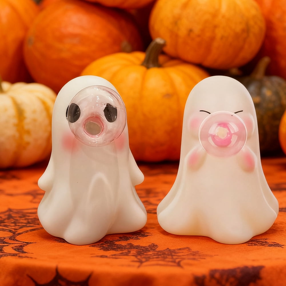 Haunt & Co Yucurem 2 Pack Halloween Bubbles Ghost Figurine for Ghost Lovers, Bubble Blowing Ghost Statue Ornament for Halloween Party Table Desk Tray Shelf Decor