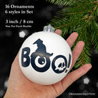 Haunt & Co Creepy Boo Assorted 16 Piece Black and White Ornament Bundle, Monochrome 3" Halloween Bauble Set