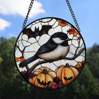 Haunt & Co Christmas Gift Idea - Halloween Chickadee Stained Glass Hanging Ornament - Merry & Bright Xmas Tree Decor, Holiday Gift for Family & Friends