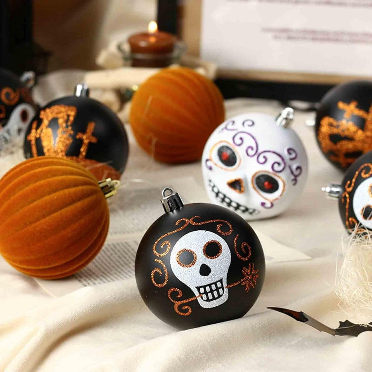 Haunt & Co 9 Pcs Halloween Ornaments for Tree Halloween Party Decor,Spooky Gothic Hangable Pendant Ball,for Car Holiday Party Indoor Outdoor Decor