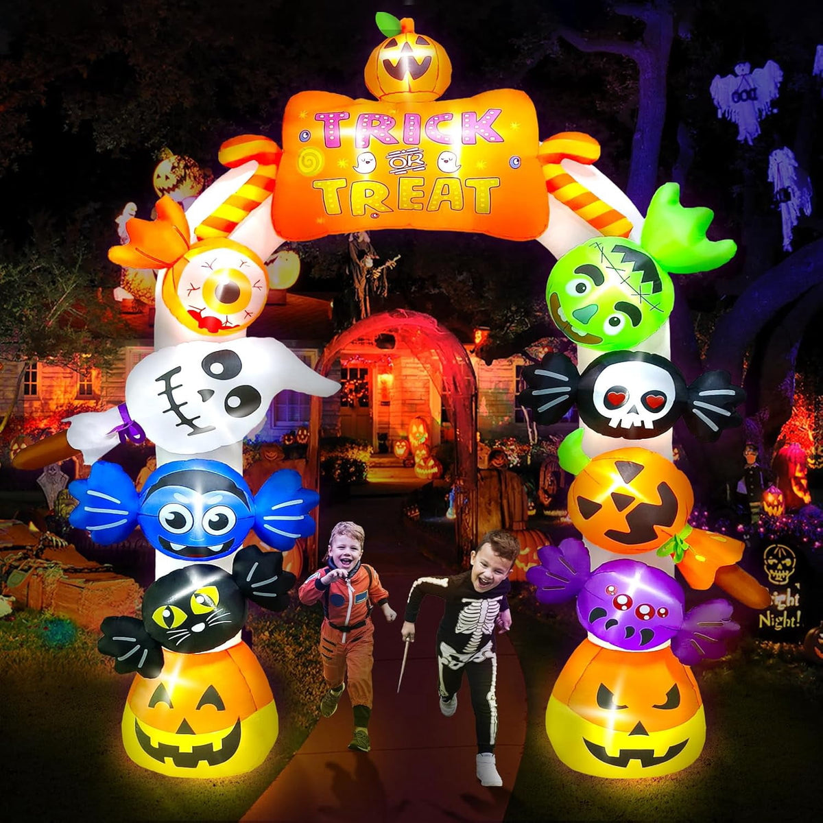Haunt & Co 10FT Inflatable Candy Ghost Pumpkin Archway with Built-in Lights - Giant Outdoor Yard & Garden Decoration for Halloween, Indoor/Outdoor Use