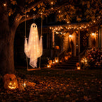 Haunt & Co Halloween Outdoor Hanging Ghost Halloween Hanging Ghost Decorations Battery Operated Swinging Ghost Prop Sheer Gauze Glowing Specter Swing Ornament for Yard Window Indoor Outdoor Display,Saffron