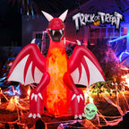 Haunt & Co Costway 8 FT Halloween Inflatable Red Dragon with Wings & Skull Holiday Decoration Light