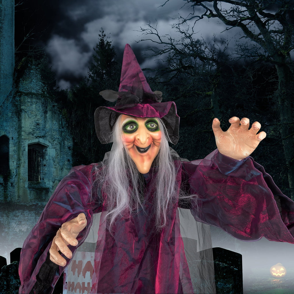 Haunt & Co Halloween Witch Hanging Animated Screaming Witch w/ Pre-Recorded Sound, LED Eyes