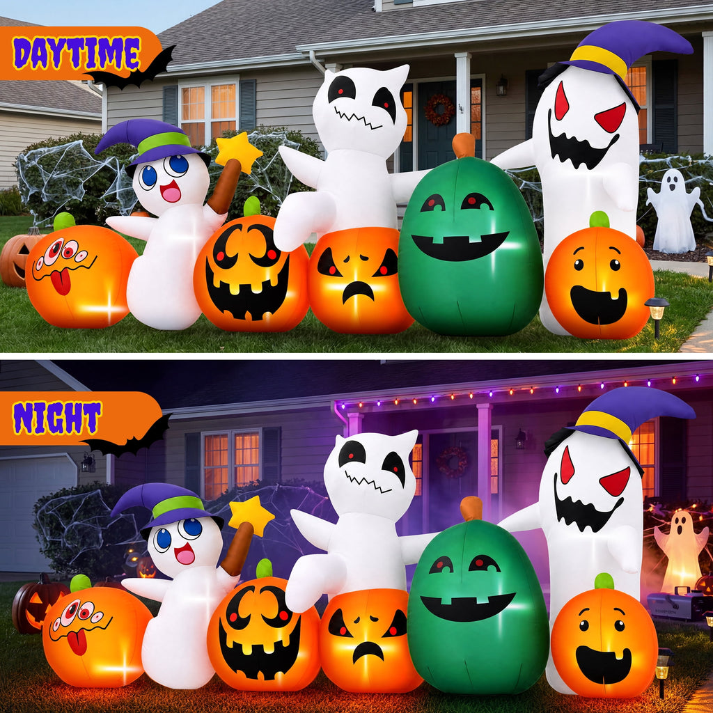 Haunt & Co (2 pack) 7ft Long Halloween Inflatable with Lights,Pumpkin Ghost
