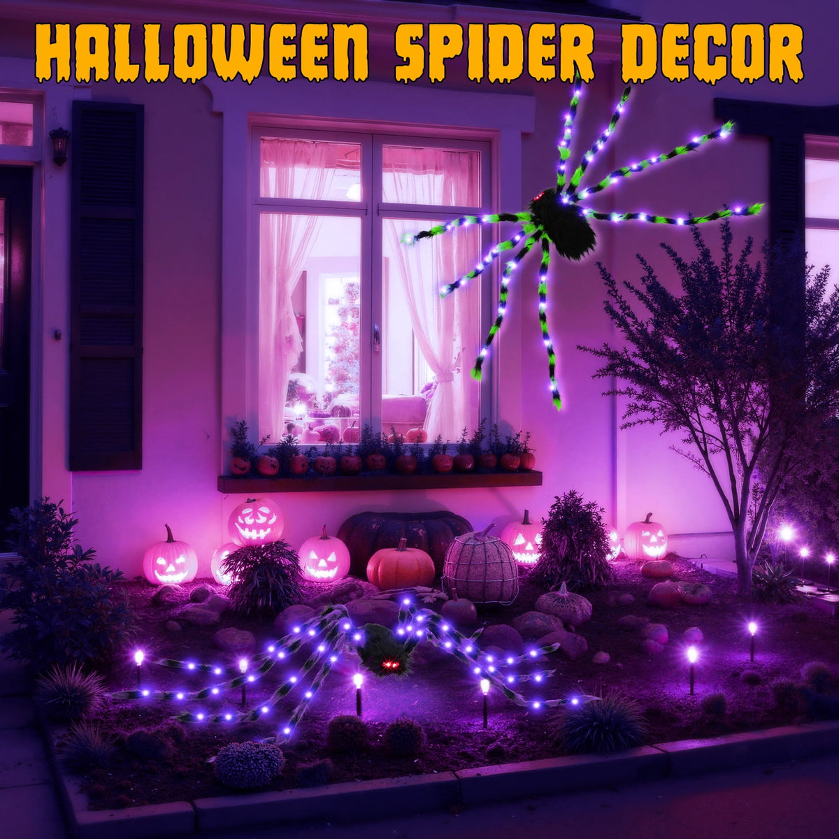 Haunt & Co Outdoor, 5Ft Giant Spider Light Up Spider, 2 Pack Scary Large Halloween Spider Decor for Home Party Favor Yard Decor