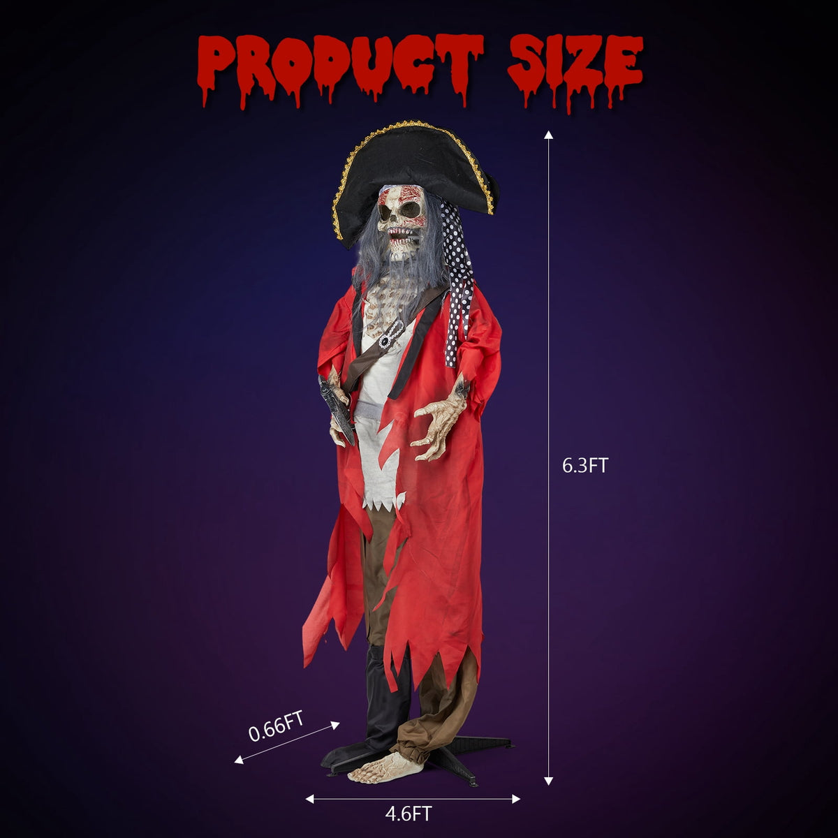 Haunt & Co 6.3FT Halloween Animatronic Pirate Standing Pirate The Sound Activated Halloween Prop
