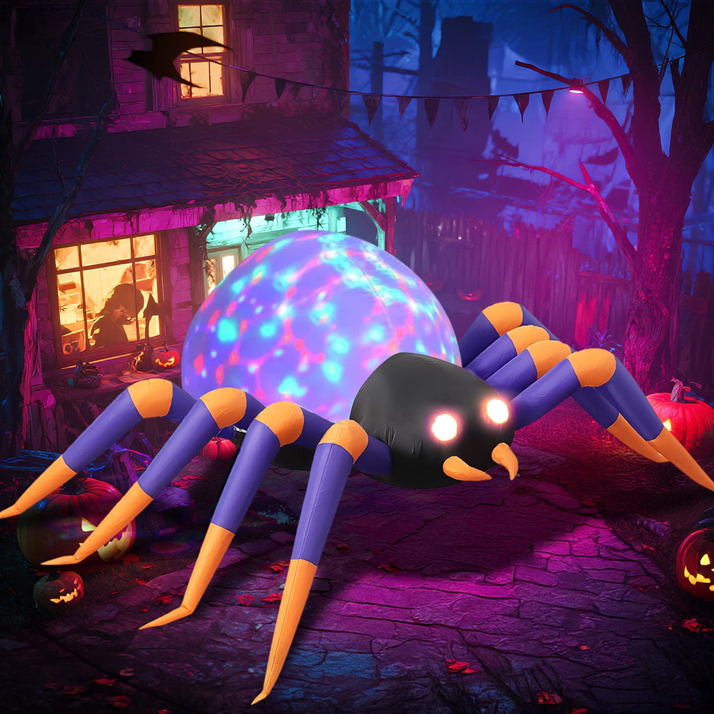 Haunt & Co 8 FT Halloween Spider Inflatables Outdoor Decorations, Blow Up Yard Decoration with Built-in LED Lights for Holiday, Party, Yard, Garden