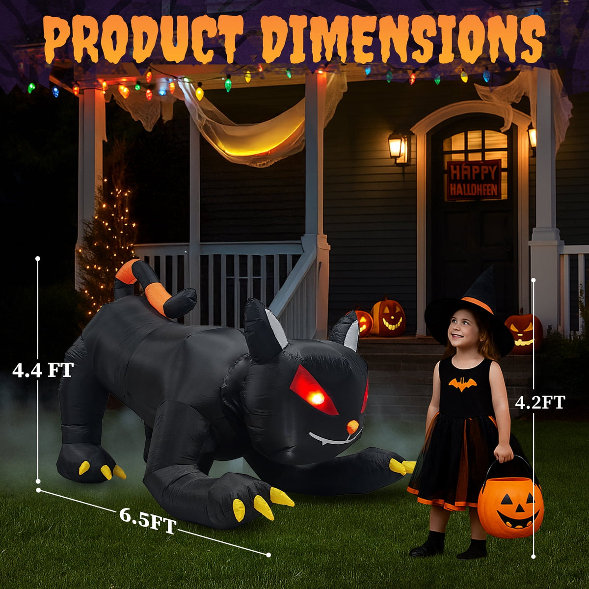 Haunt & Co 4.5' Halloween Inflatables Outdoor Giant Cat Blow up Decor