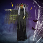Haunt & Co 6FT Halloween Animatronic Witch Standing Outdoor w/ Red Eyes,Scary Sounds