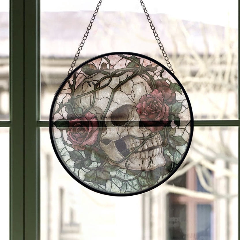 Haunt & Co Halloween Skull Roses Stained Glass Window Hanging, Festival Gift Ornament, Motherâ??S Day Keepsake, Valentineâ??S Day Decor, Christmas Ornament Gift, Keepsake 2025