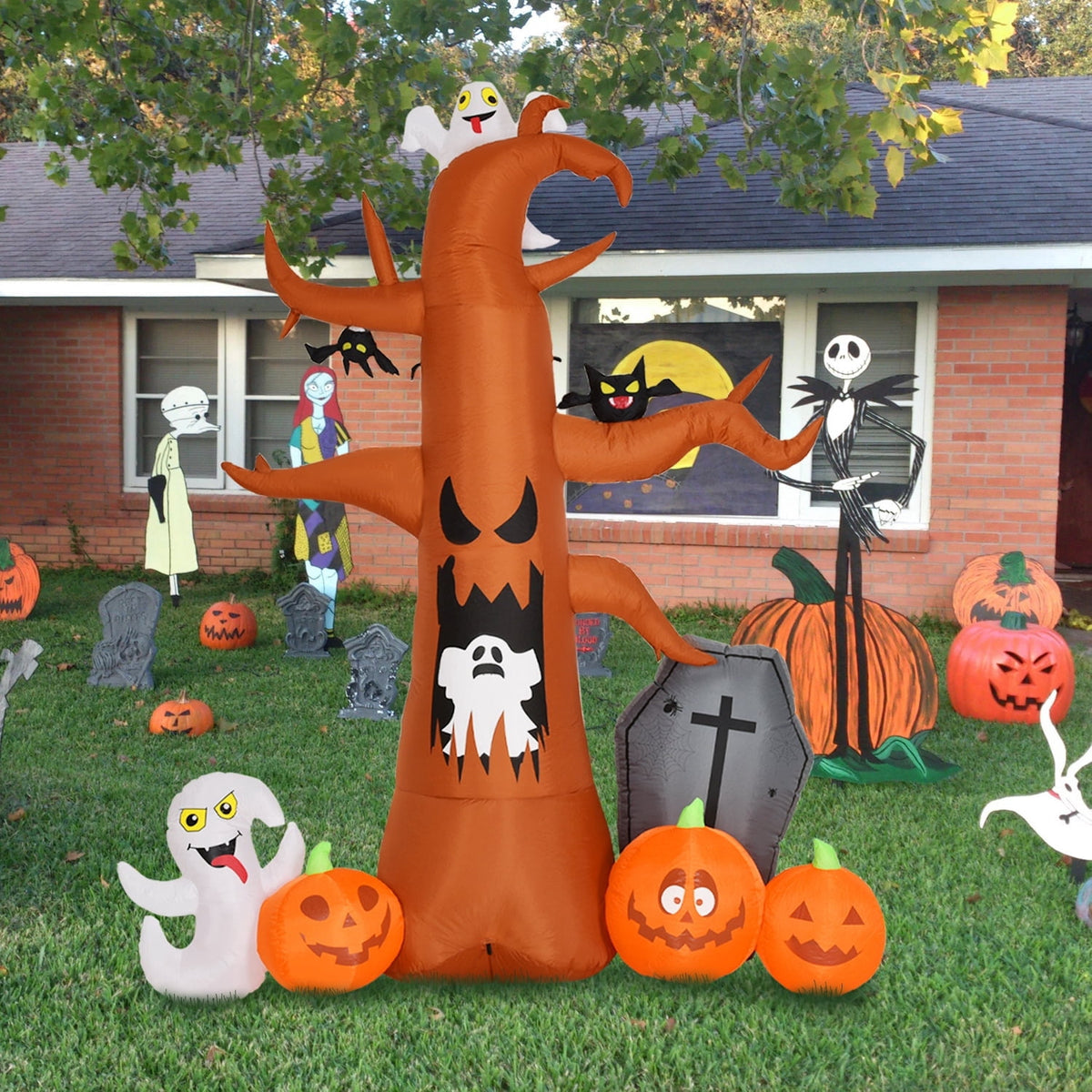 Haunt & Co Coolmade 8 ft Halloween Inflatable Outdoor Dead Tree with Ghosts Pumpkins Tombstone Bat, Halloween Blow Up Yard Decorations Clearance with Build-in LED Lights for Holiday Party Lawn Yard Garden