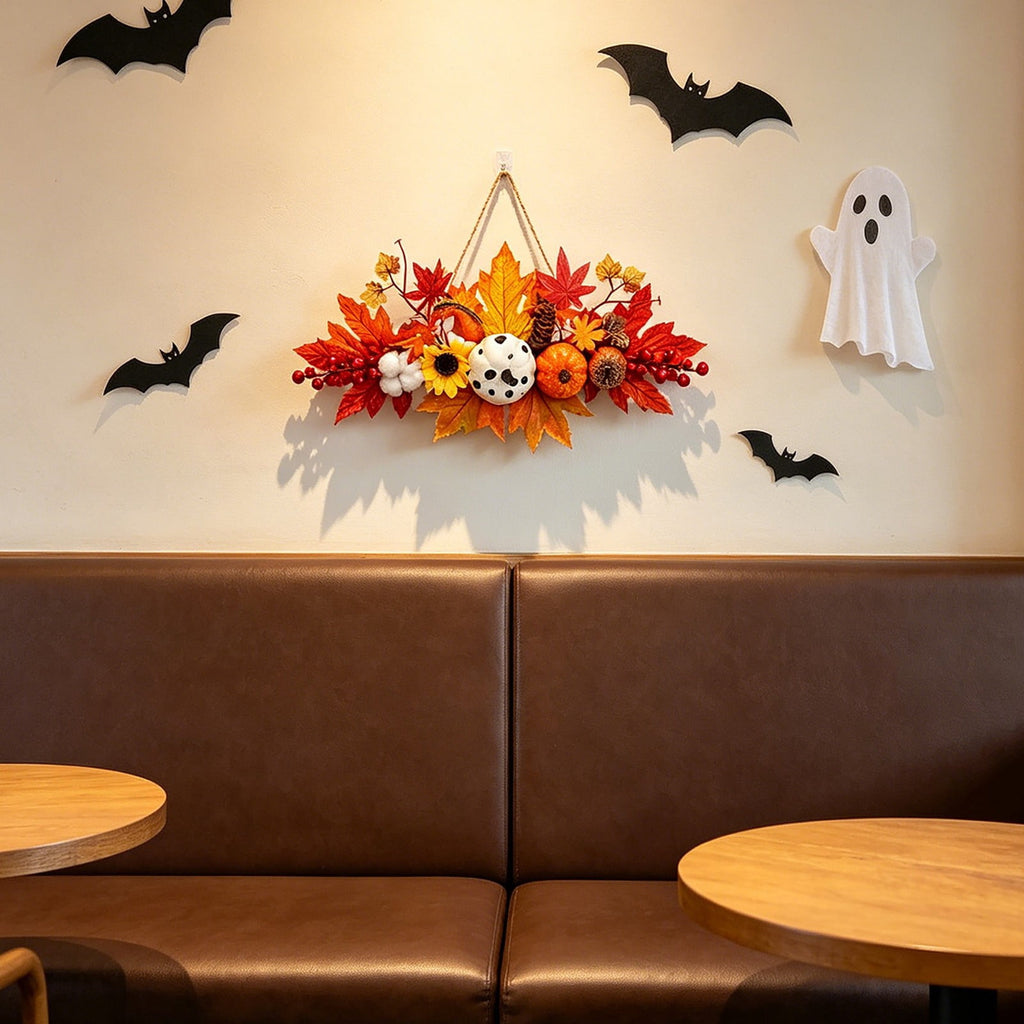 Haunt & Co Gaecuw Halloween Maple Leaf Pumpkin Hanging Ornament Fall Festival Wall Decor for Front Door Party Indoor Supplies