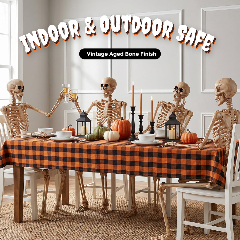 Haunt & Co 5.4ft Halloween Skeleton Decorations, Weathered Posable Skeleton Decor for Outdoor Indoor