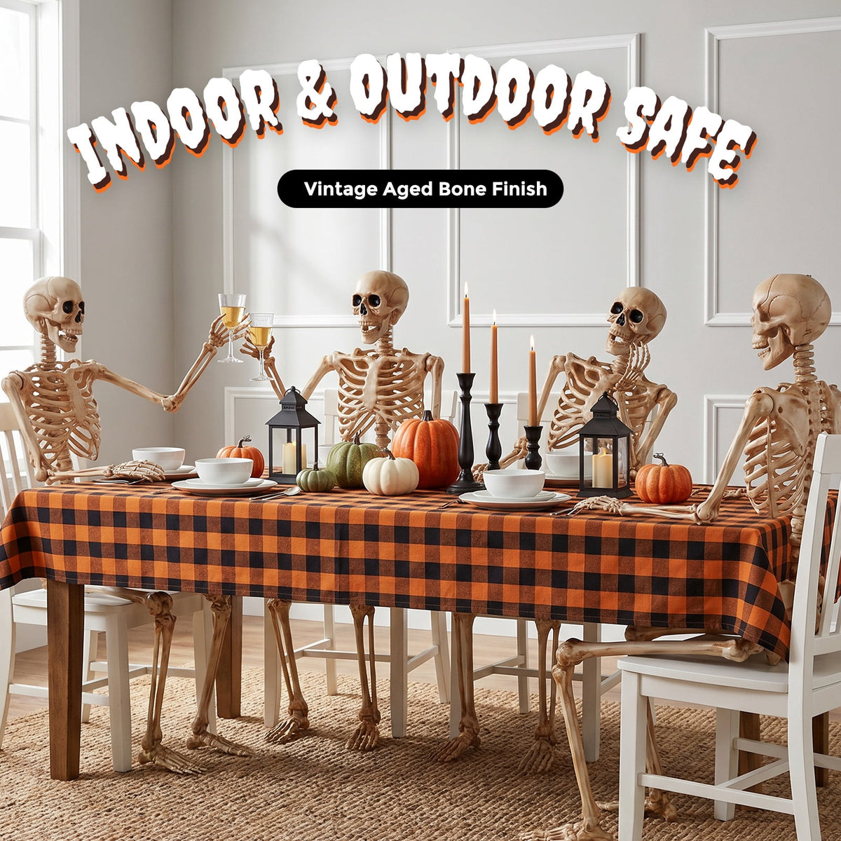 Haunt & Co 5.4ft Halloween Skeleton Decorations, Weathered Posable Skeleton Decor for Outdoor Indoor