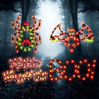 Haunt & Co 4-Pack Halloween Lighted Window Silhouette Lights, LED Hanging Ornaments with Cobweb, Pumpkin, Cat and Skull Designs
