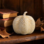 Haunt & Co Faux Rattan Pumpkin Decor, Beige Woven Halloween Ornaments for Fall Home Boho Farmhouse Table Centerpiece Mantel Shelf Porch Autumn Decoration Resin