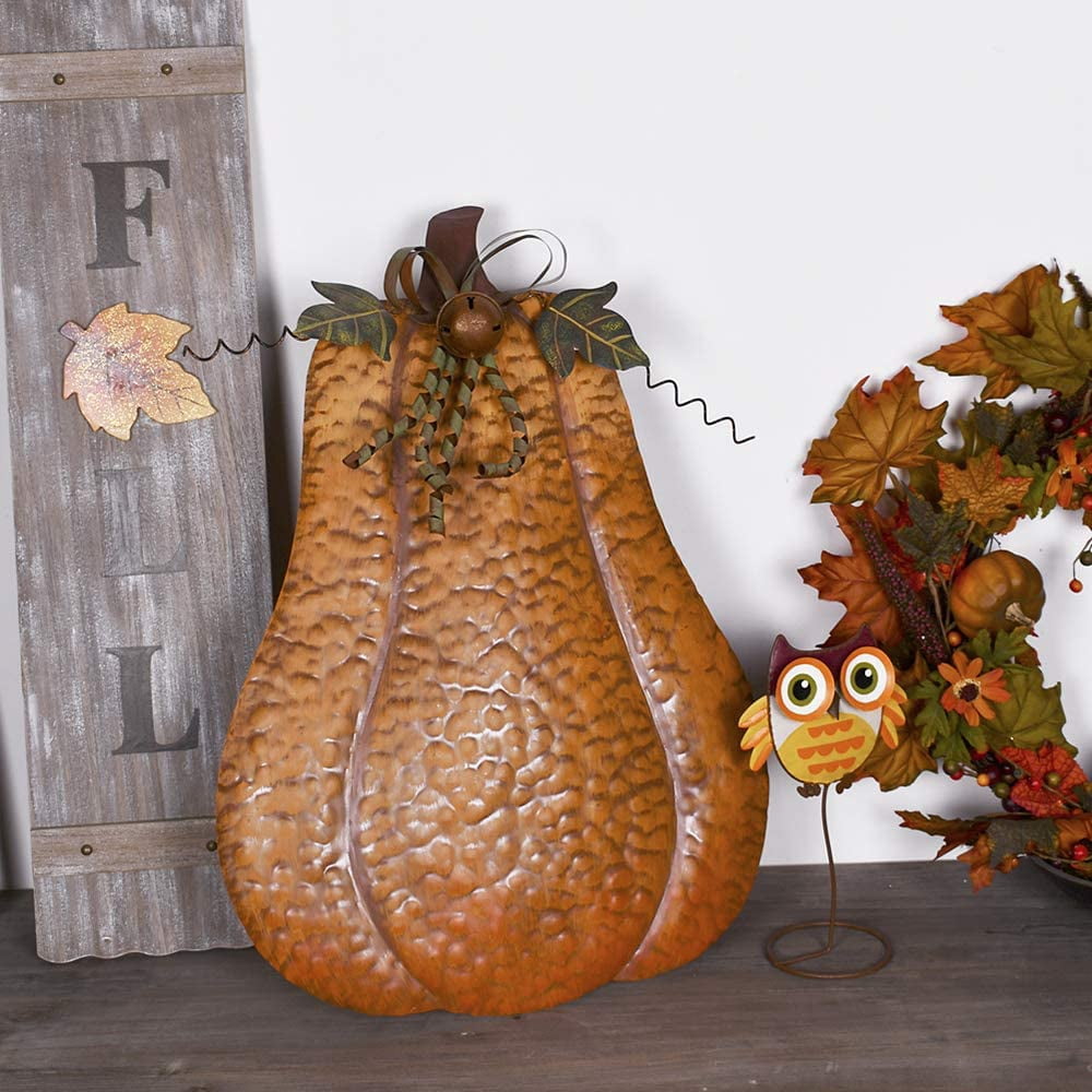 Haunt & Co Metal Pumpkin Harvest Fall Decor Thanksgiving Halloween Outdoor Yard Garden Decor Free Standing Pumpkin Decorations for Home (H-24.5")