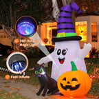 Haunt & Co Halloween Inflatables 5 FT Halloween Ghost Inflatable with LED Lights, Cute Ghost Blow Up with Wizard Hat Pumpkin Black Cat, Outdoor for Halloween Holiday Indoor Outdoor