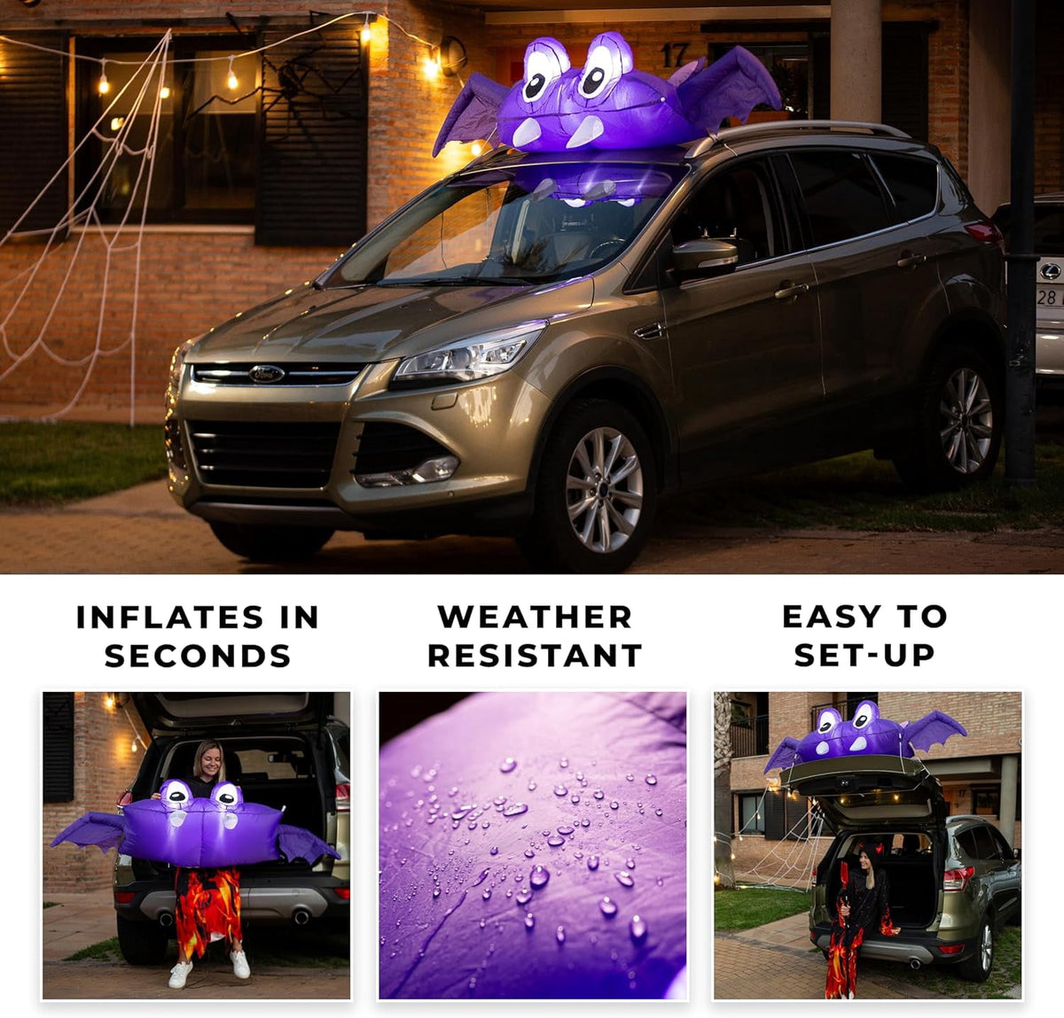 Haunt & Co Zone Tech 6 FT Inflatable Bat Car Trunk Decor with Built-in LEDs, Blow Up Decoration for Halloween (1-Pack)