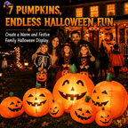 Haunt & Co 7.5 FT Long Halloween Inflatables Pumpkin Family Lighted,7 Pumpkins Blow Up Yard Decoration, Built-in LEDs, Stakes & Tethers Included