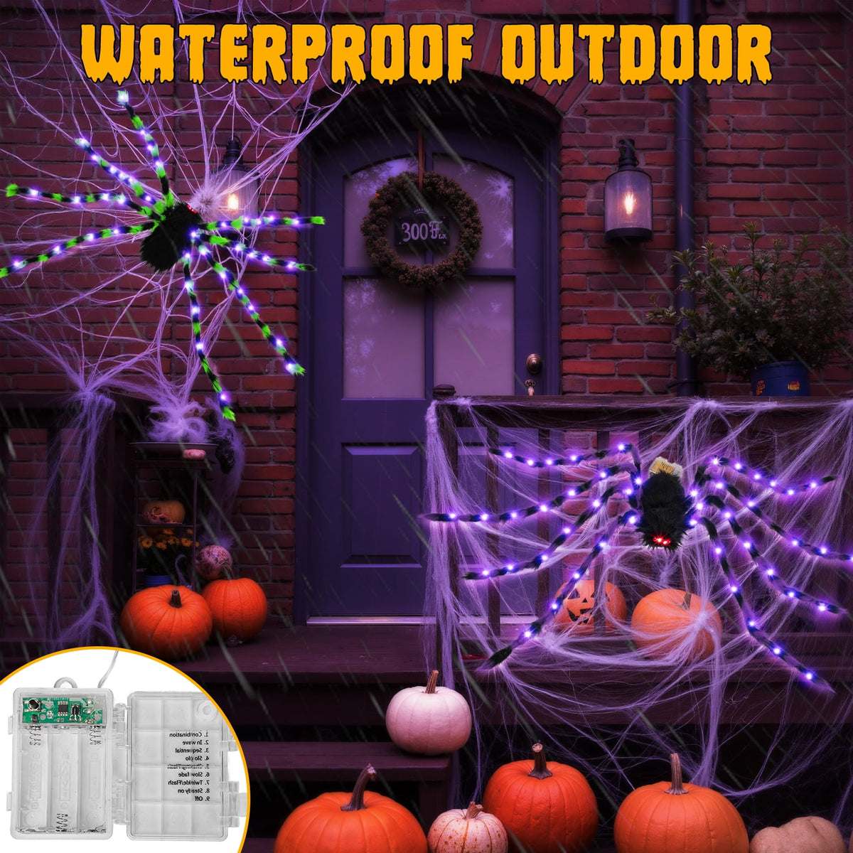 Haunt & Co Outdoor, 5Ft Giant Spider Light Up Spider, 2 Pack Scary Large Halloween Spider Decor for Home Party Favor Yard Decor