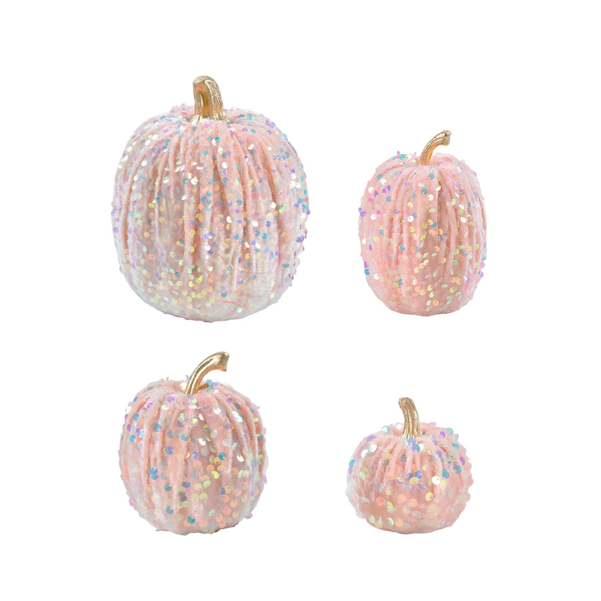 Haunt & Co Gaecuw 7 Pack Glitter Pumpkin Decor Sequin Velvet Fall Ornaments for Thanksgiving Table, Halloween Display, Mixed Sizes, Beige
