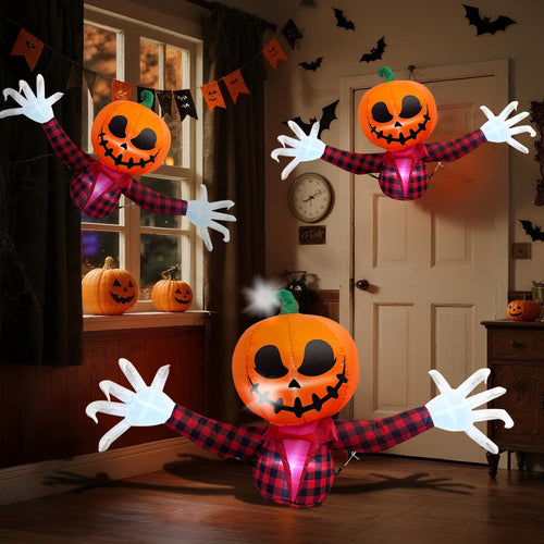 Haunt & Co 5 FT Halloween Inflatable Pumpkin Ghost - Outdoor LED Blow-Up Decoration with Giant Arms, Light-Up Eyes, Waterproof Yard Decor
