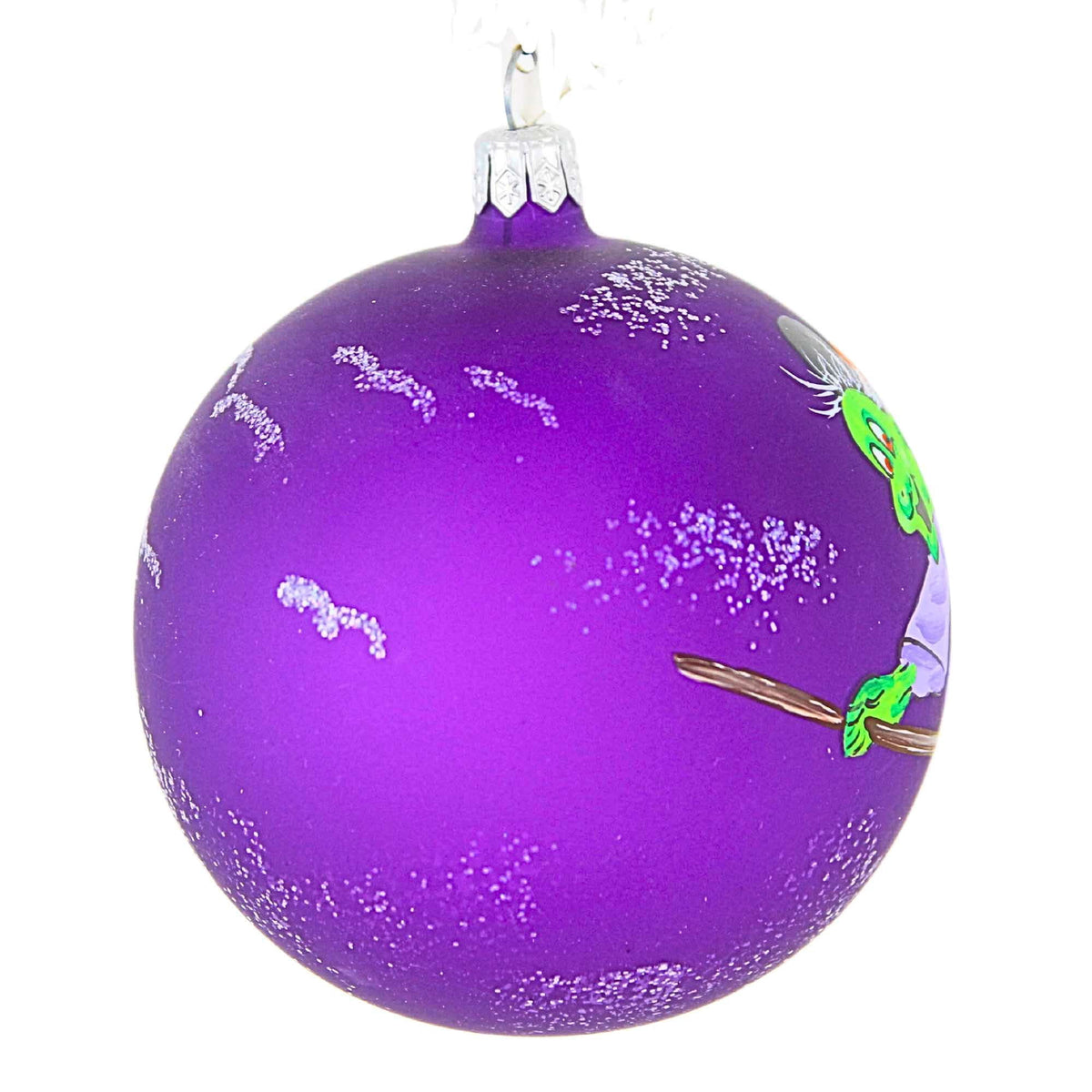 Haunt & Co Laved Italian Ornaments FLYING GREEN WITCH BALL Halloween Pumpkin Broom 936326