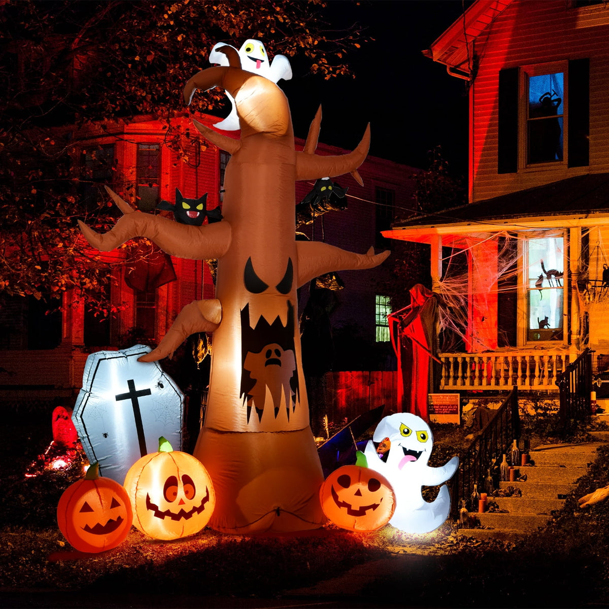 Haunt & Co Coolmade 8 ft Halloween Inflatable Outdoor Dead Tree with Ghosts Pumpkins Tombstone Bat, Halloween Blow Up Yard Decorations Clearance with Build-in LED Lights for Holiday Party Lawn Yard Garden