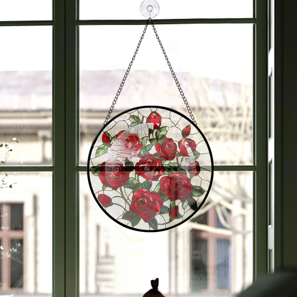 Haunt & Co Cute Christmas Gift - Valentine Rose Halloween Christmas Stained Glass Hanging Ornament - Heirloom Holiday Tree Decor, Ideal Gift for Mom, Dad, Friends, Family 2025