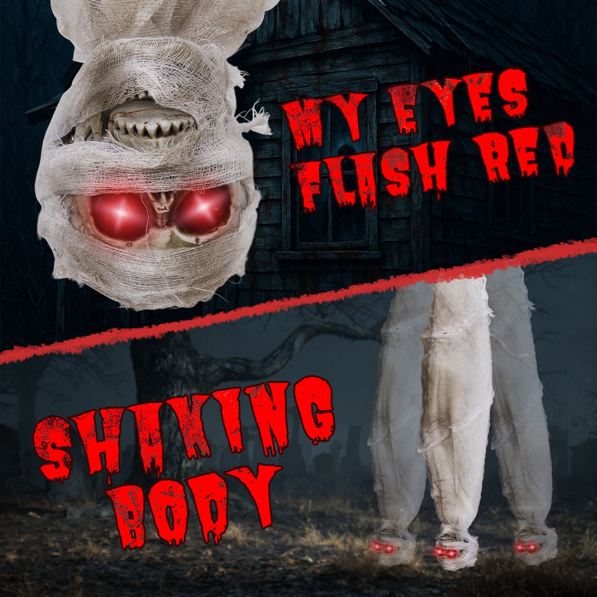 Haunt & Co 3ft Hanging Zombie Animated Creepy Mummy Halloween w/ Pre-Recorded Screaming, LED Eyes