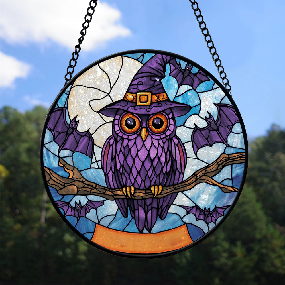 Haunt & Co Christmas Gift - Owl Halloween BirdationsBird Christmas Stained Glass Hanging Ornament - Glossy Round Holiday Tree Decoration, Xmas Gift for Dad, Mom, Family & Friends, Keepsake 2025