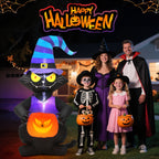 Haunt & Co Toiyjofe 6ft Halloween Inflatable Black Cat with Jack-o'-Lantern & LED Lights, Trick-or-Treat Yard Decoration with Witch Hat