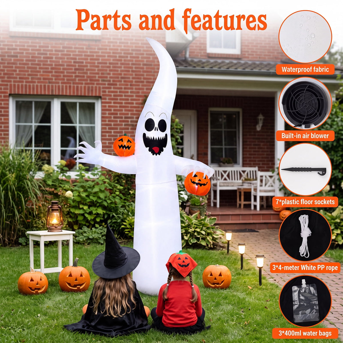 Haunt & Co VETPW Halloween Inflatable, 10 FT Giant Ghost Pumpkin Arch Inflatable Decoration with LED Light