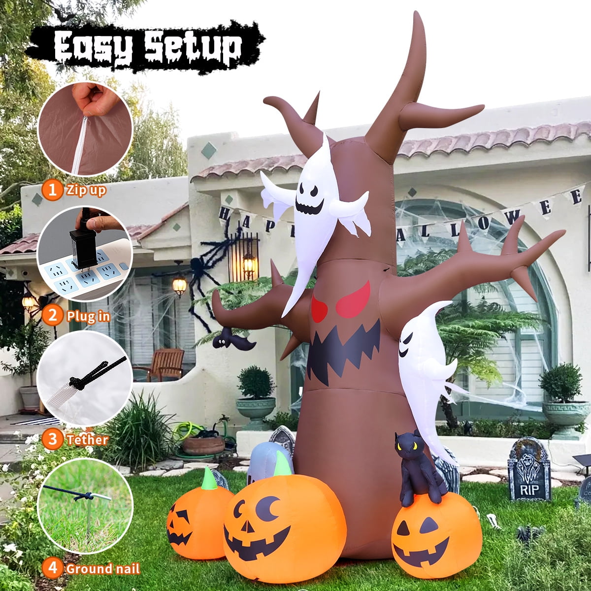 Haunt & Co Halloween Inflatable 11.8 FT Inflatable Halloween Tree, Halloween Inflatable Tree Scary Halloween Blow Up Tree with LED Lights, Outdoor Clearance for Halloween/Holiday