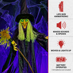 Haunt & Co Life-Size Animated Talking Witch w/ Broomstick, 6 ft