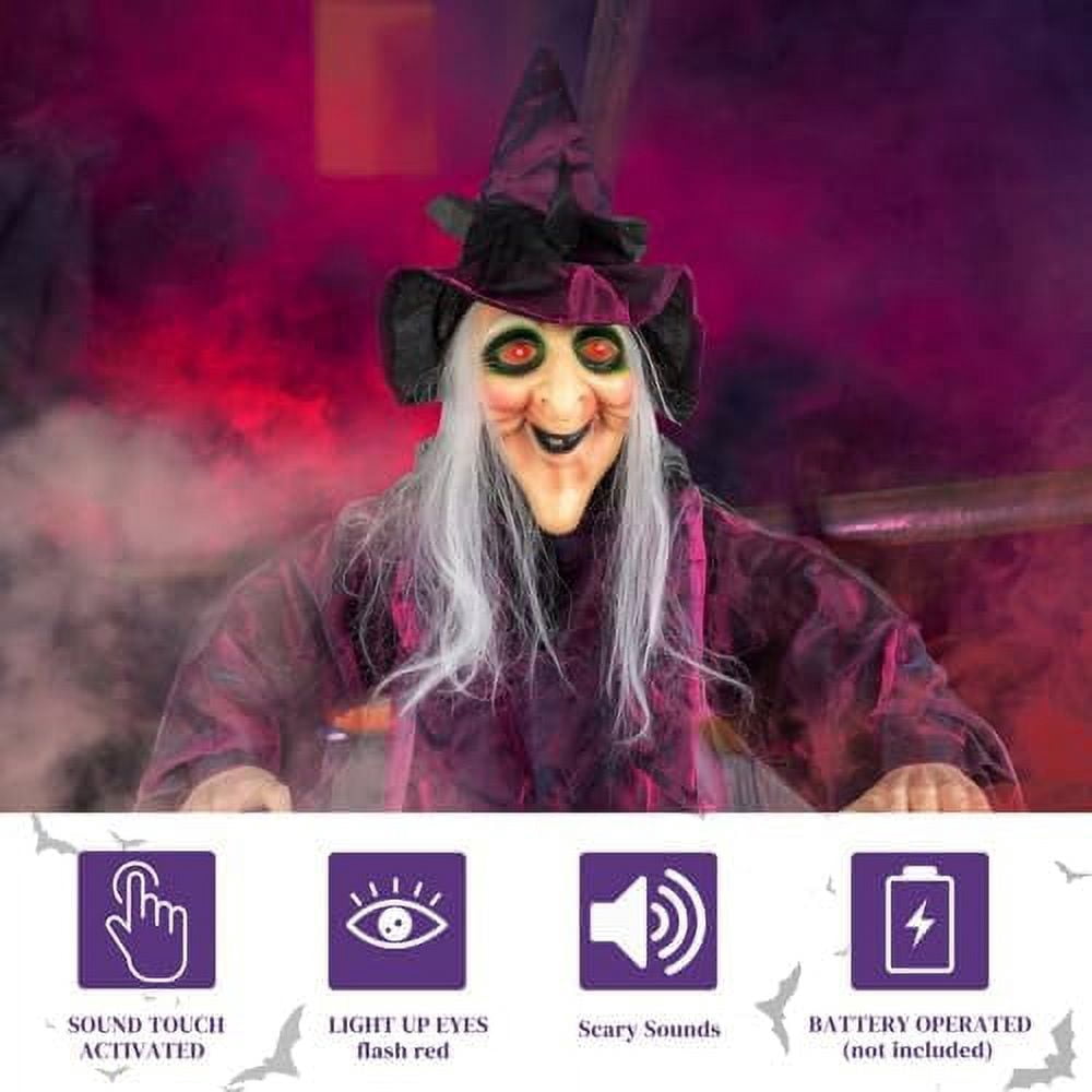Haunt & Co VINGLI Life Size Animated Talking Witch Outside Animatronics Hanging Witch Decor with Spooky Voice Red Lighted Eyes